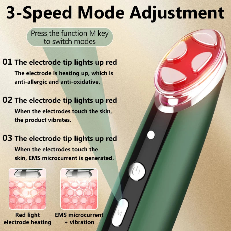 KEMOKO Red Light Facial & Eye Massager Wand – EMS, Heat, Vibration, USB Rechargeable Beauty Tool