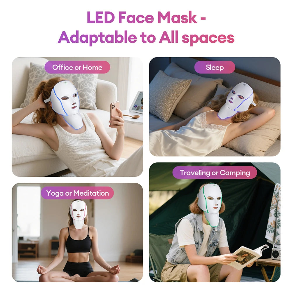 foreverlily 7-Color LED Face & Neck Light Therapy Mask – Wireless, Anti-Aging Appearance, Skin Tightening