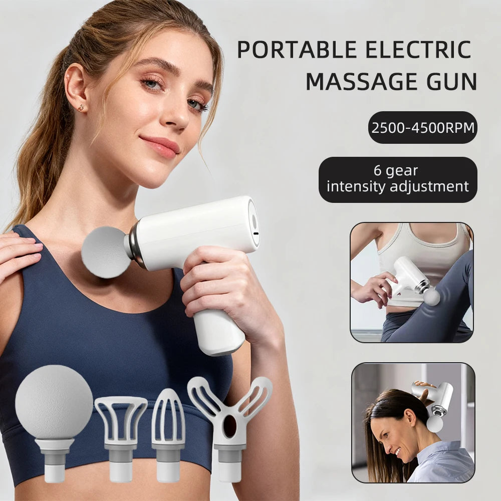 Selfika™ Portable Mini Fascia Gun – 6-Speed Wireless Muscle Massager with 4 Professional Massage Heads