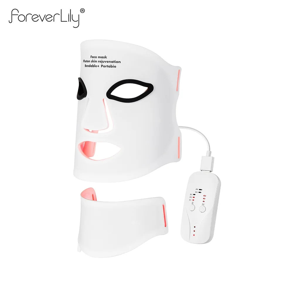 foreverlily Silicone 7-Color LED Face & Neck Mask – Wireless, Anti-Aging Appearance, Skin Rejuvenation