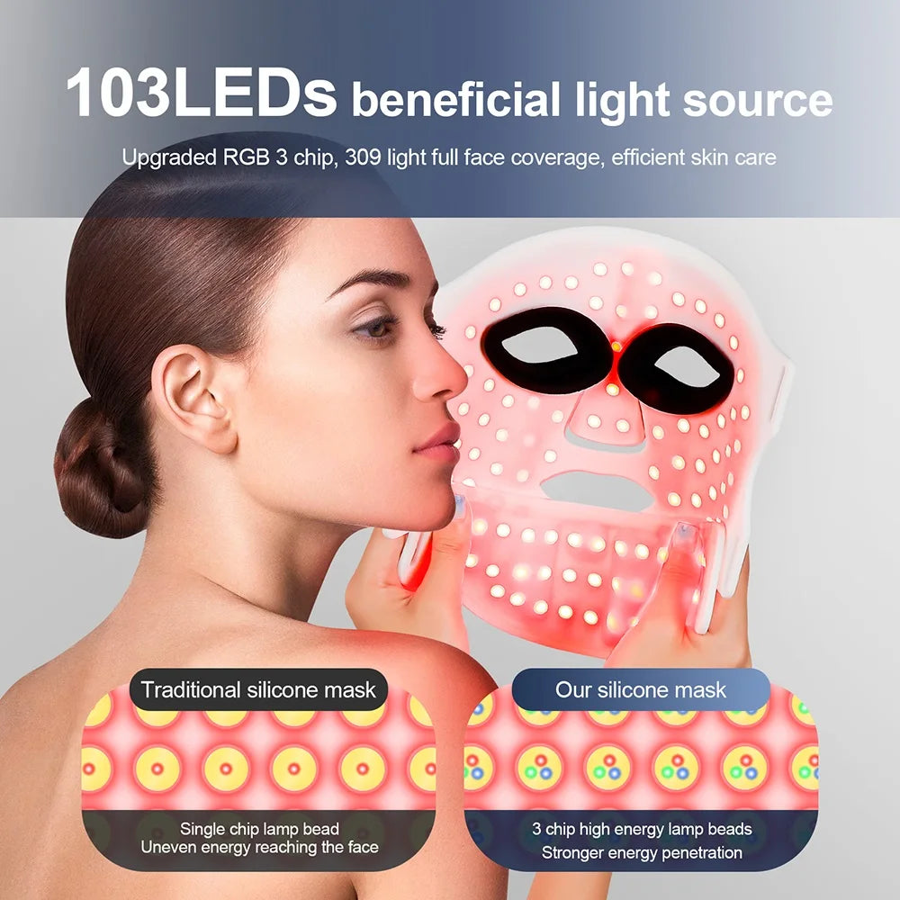 foreverlily Silicone 7-Color LED Face & Neck Mask – Wireless, Anti-Aging Appearance, Skin Rejuvenation