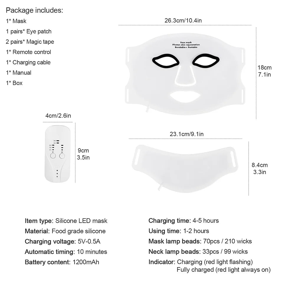 foreverlily Silicone 7-Color LED Face & Neck Mask – Wireless, Anti-Aging Appearance, Skin Rejuvenation