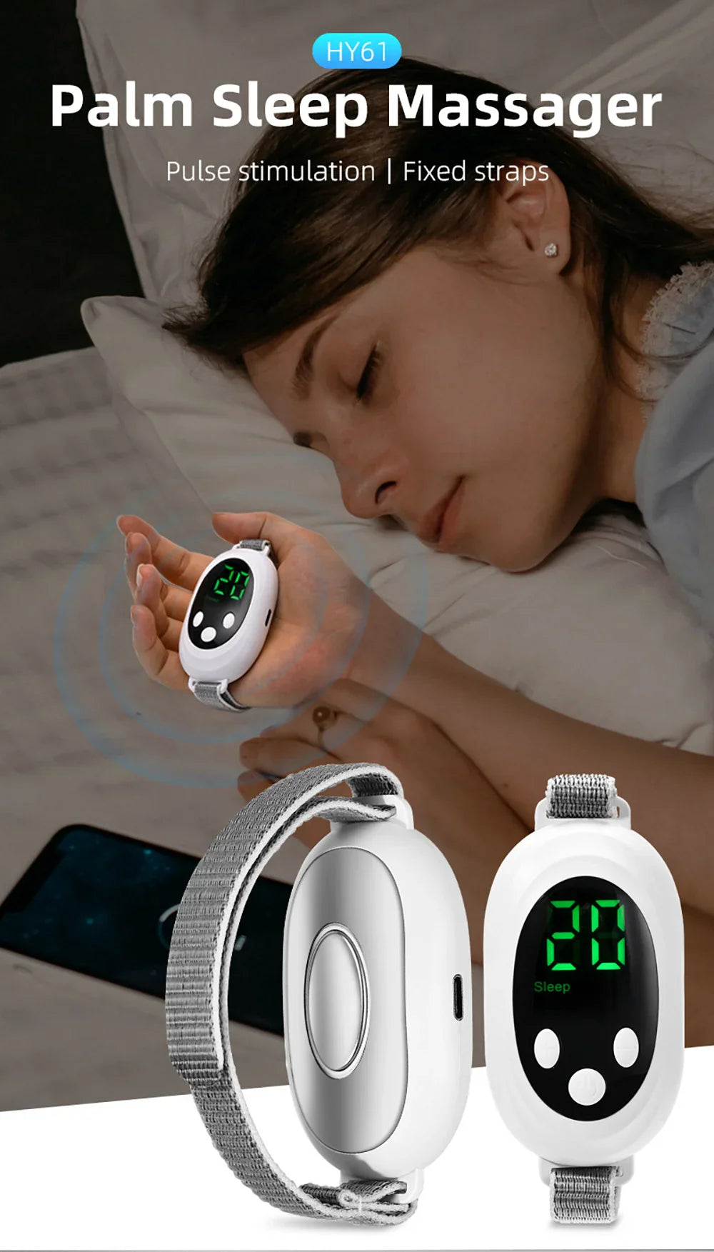 Generic Microcurrent/EMS Sleep Aid Device – Palm Pulse Massager, Handheld Relaxation Helper