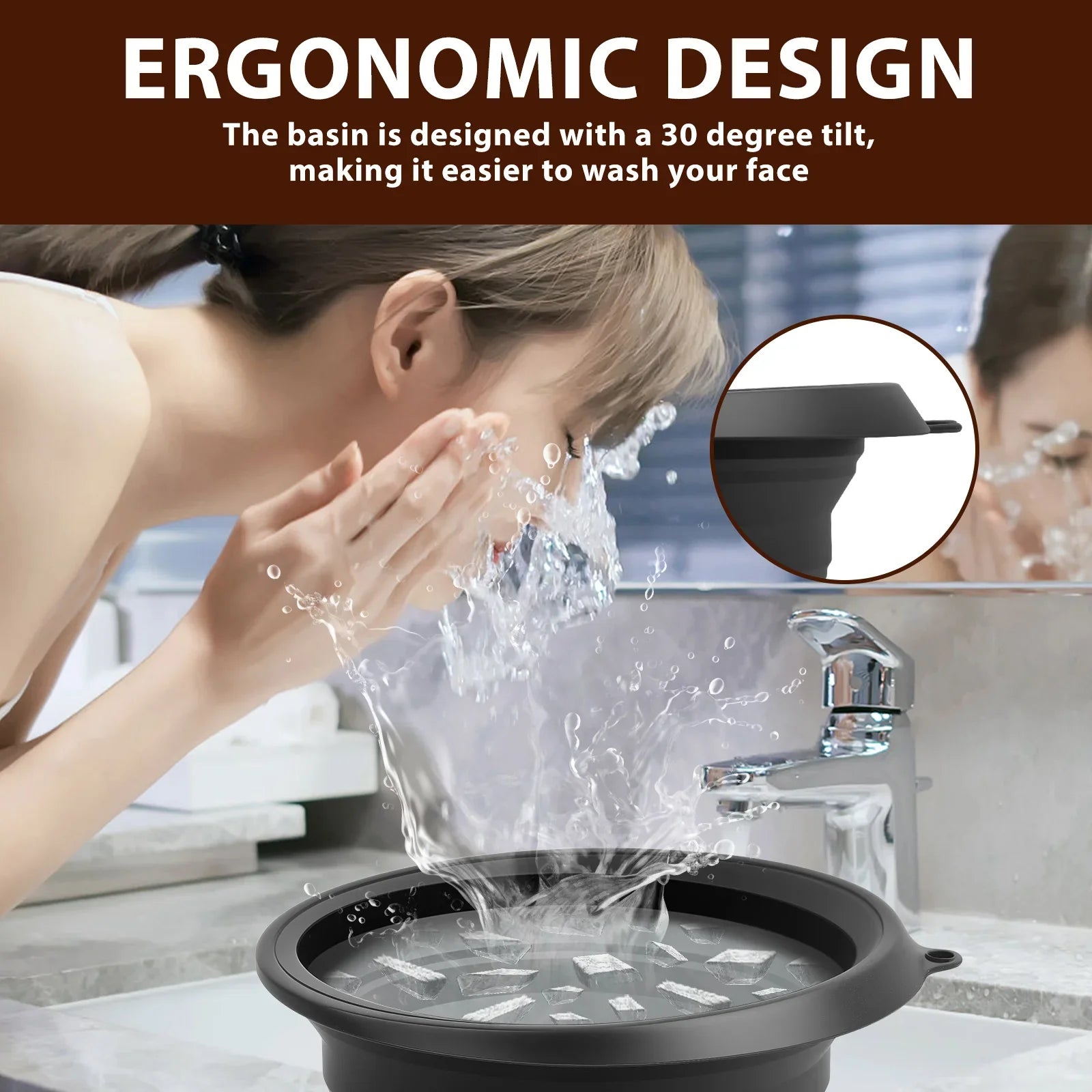 harupink Foldable Silicone Face Ice Bath Bowl – Portable Facial Plunge Washbasin, Travel Skincare