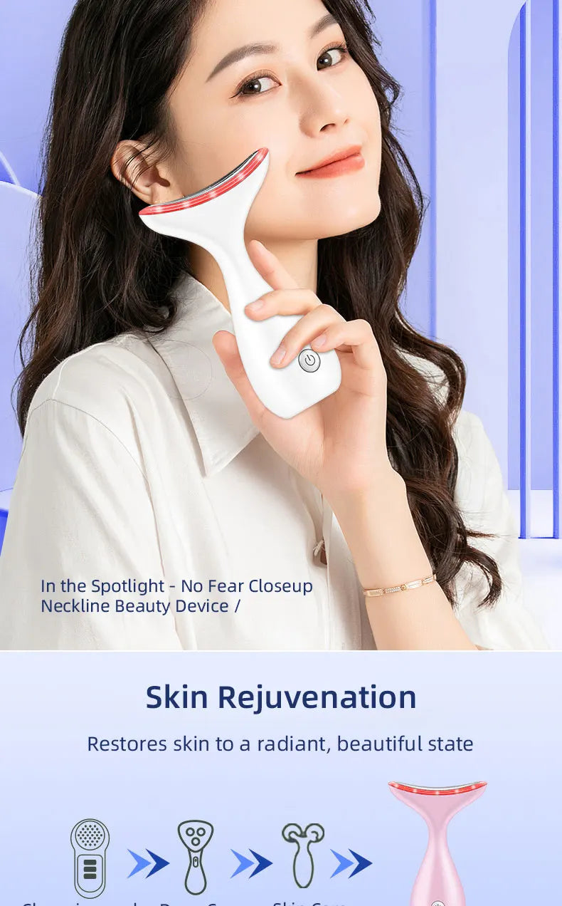 miqmi EMS Microcurrent LED Neck & Face Beauty Instrument – Anti-Wrinkle Appearance, Rechargeable Massager
