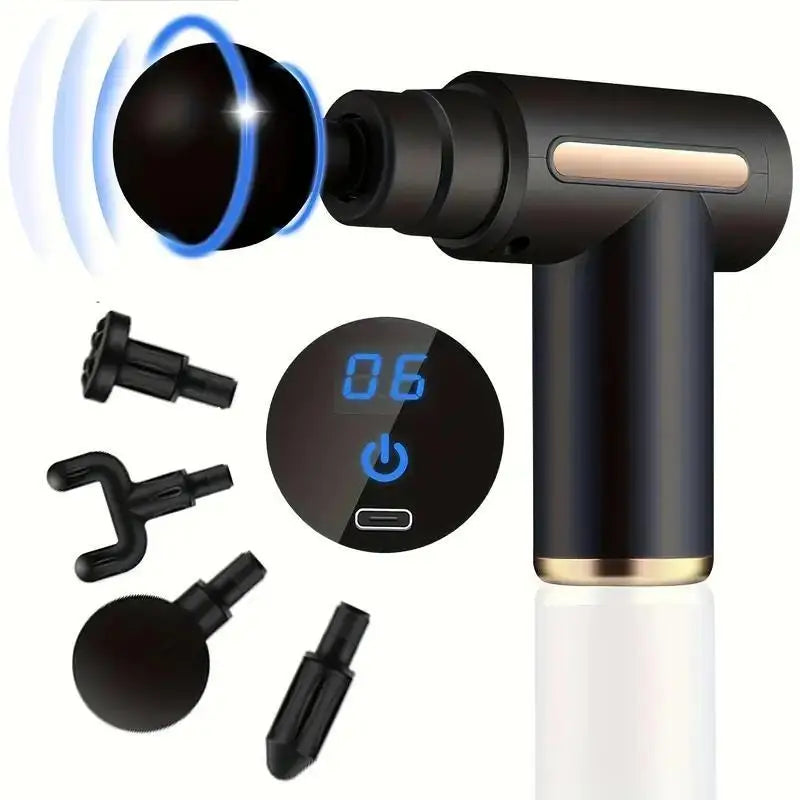 Selfika™ Portable LED Touch Screen Fascia Gun – Deep Tissue Percussion Massager with 4 Replaceable Heads for Muscle Recovery