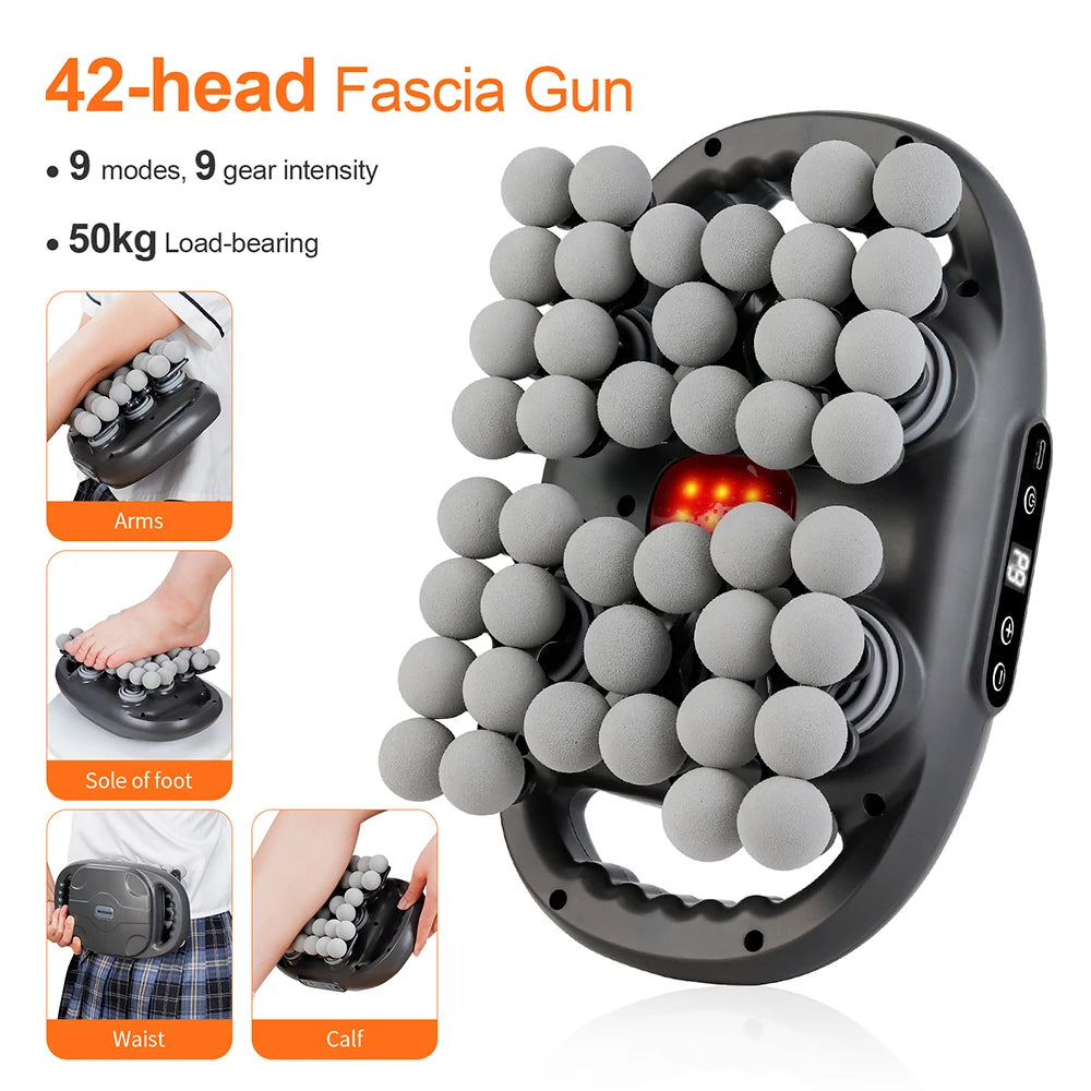 Selfika™ 42-Head Professional Fascia Gun – High-Frequency Deep Body Massager with Red Light Hot Compress & 50kg Thrust
