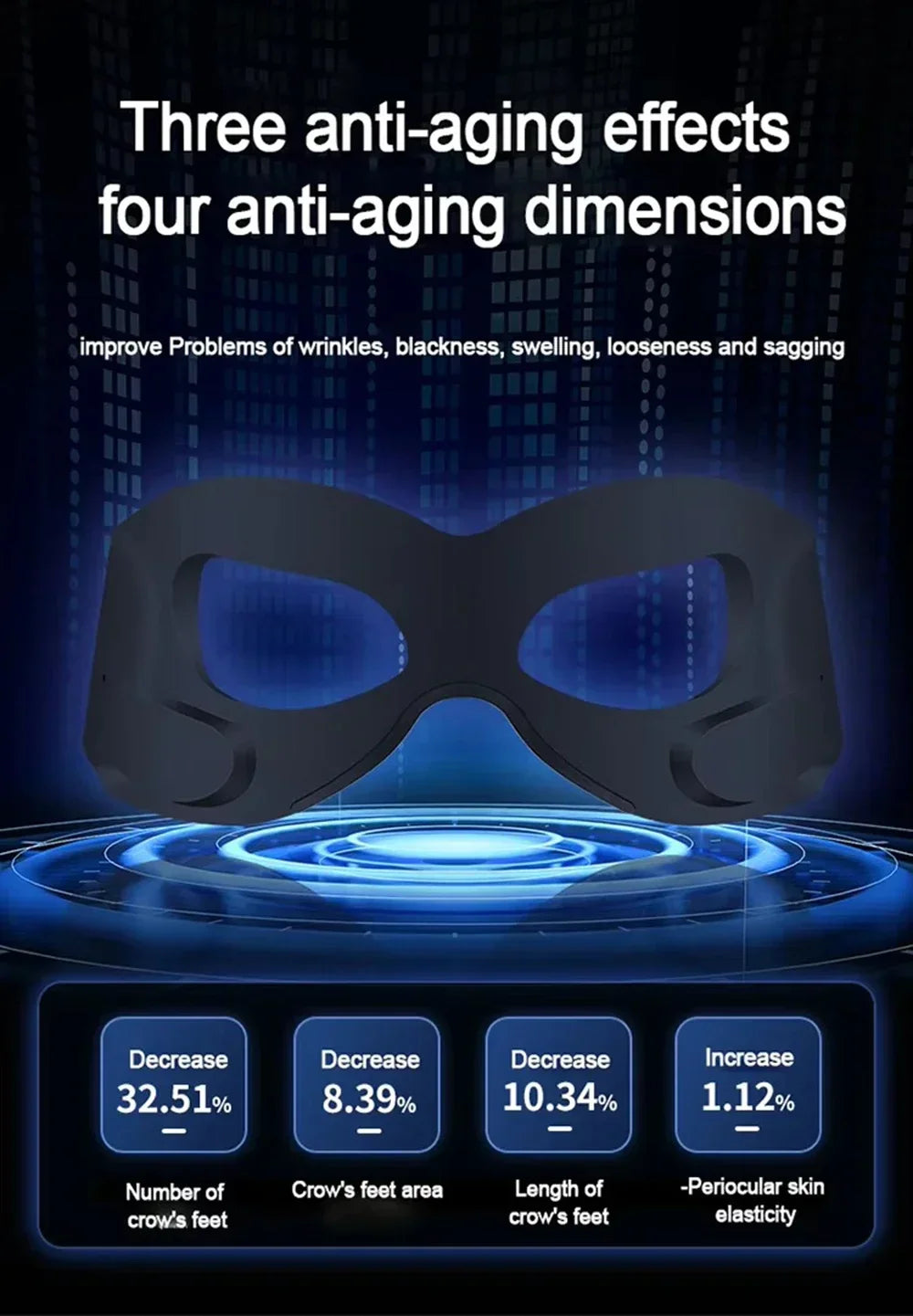 DH Beauty Wearable EMS Eye Massager Mask – Heated, Anti-Wrinkle Appearance, Dark Circle & Puffiness Relief