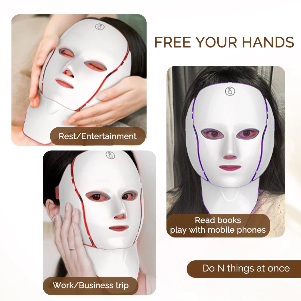 foreverlily 7-Color LED Face & Neck Light Therapy Mask – Wireless, Anti-Aging Appearance, Skin Tightening