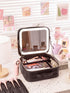 Selfika™ Portable Makeup Train Case – White Waterproof Travel Organizer with 3-Color LED Mirror and Adjustable Dividers