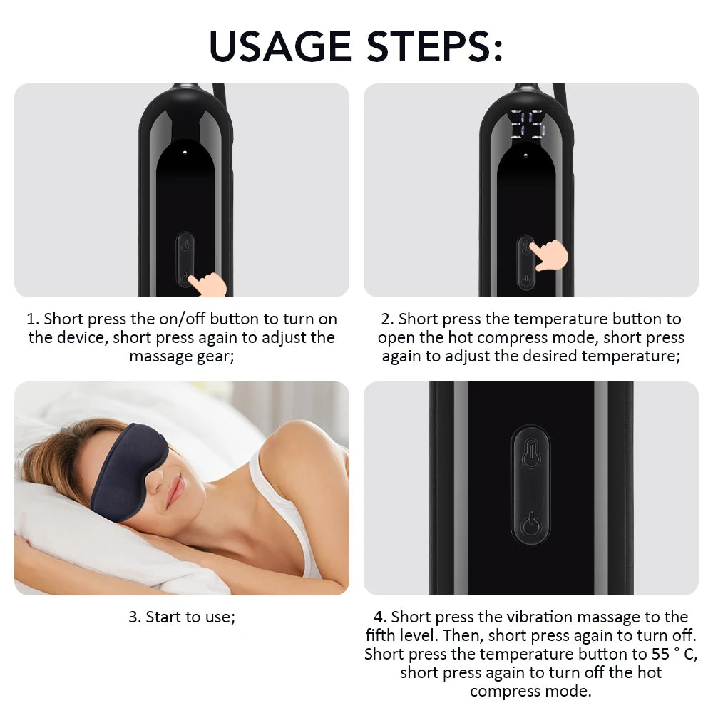 Hailicare 3D Electric Steam Eye Mask – 3-Level Heat, 5-Level Vibration Massage, Fatigue Relief