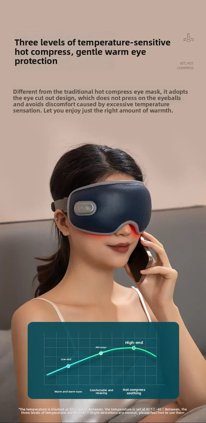 CAMMUO Electric Heated Eye Massager with 7 Massage Modes and Hot Compress for Relaxation