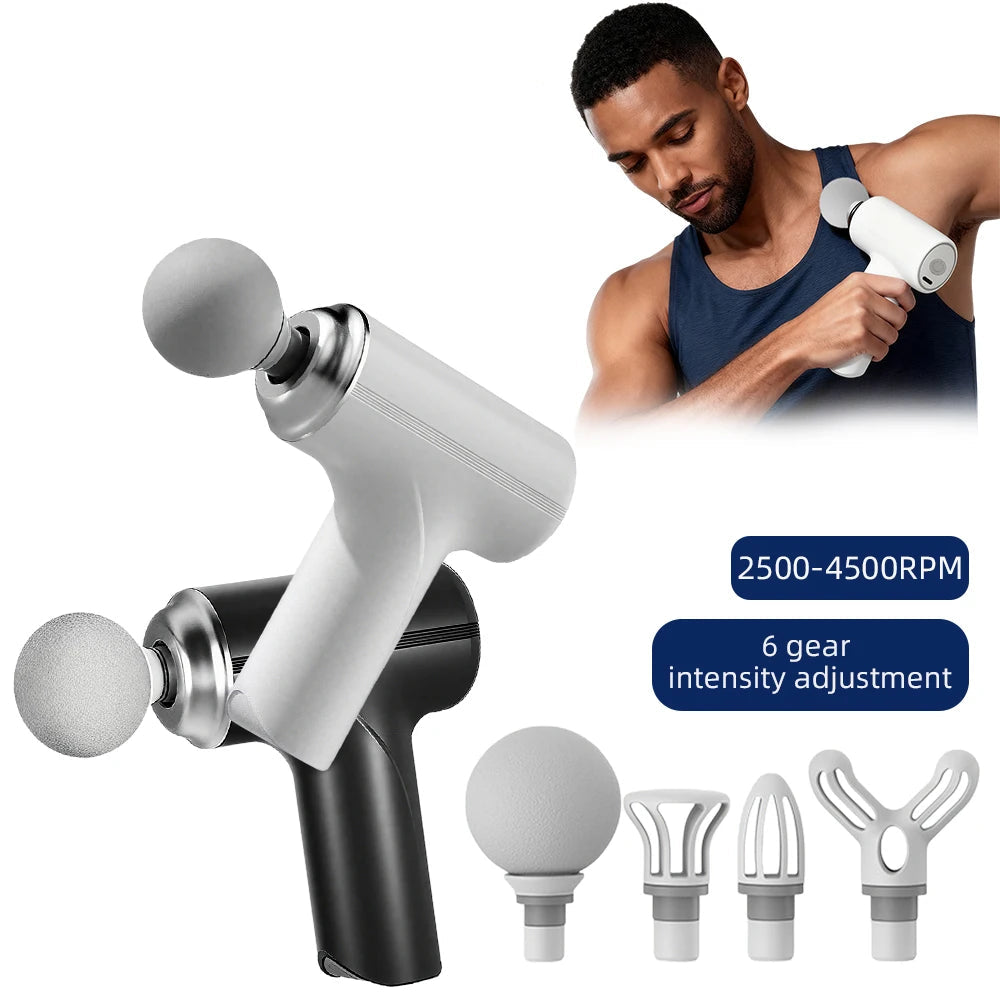 Selfika™ Portable Mini Fascia Gun – 6-Speed Wireless Muscle Massager with 4 Professional Massage Heads