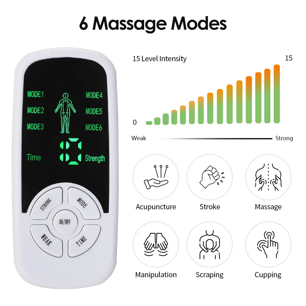 Hailicare TENS EMS Electric Muscle Stimulator – Digital Pulse Massager, 6 Modes, Back Neck Shoulder Relief