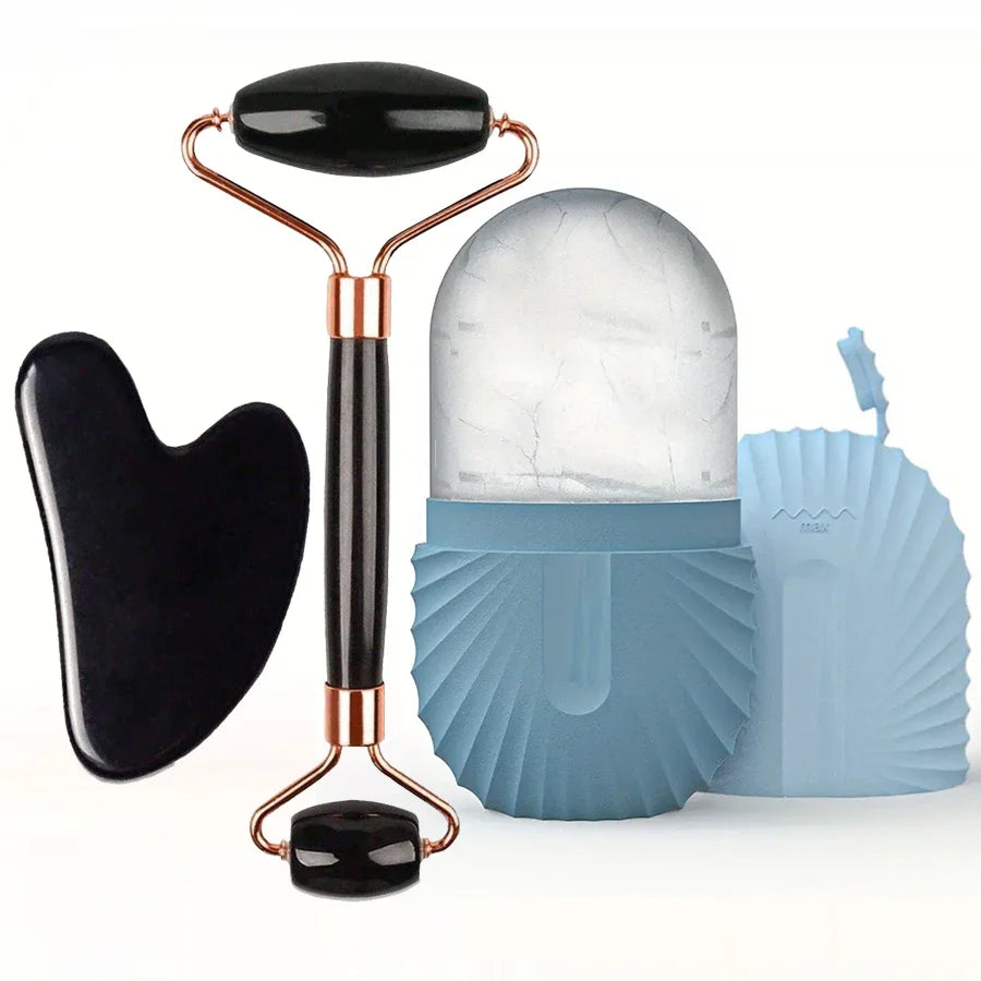 Generic Silicone Ice Roller & Gua Sha Facial Tool Set – Lifting, Contouring, Eye Puffiness Relief (1/2/3pc)