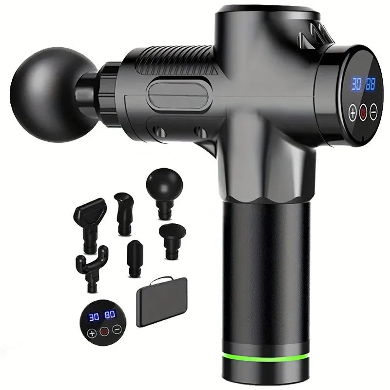 Selfika™ Portable LED Touch Screen Fascia Gun – Deep Tissue Percussion Massager with 4 Replaceable Heads for Muscle Recovery