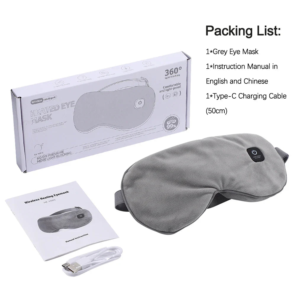PASTSKY Cordless Heated Eye Mask – 3 Levels Warm Compress, Smart Timing, Electric Relaxation Sleep Aid
