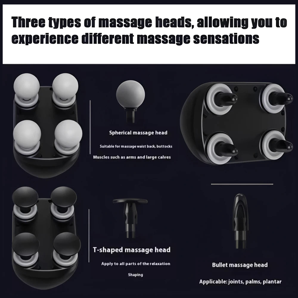 Portable Percussion Massager Gun – Four-Head Deep Tissue Fascia Relaxation Tool