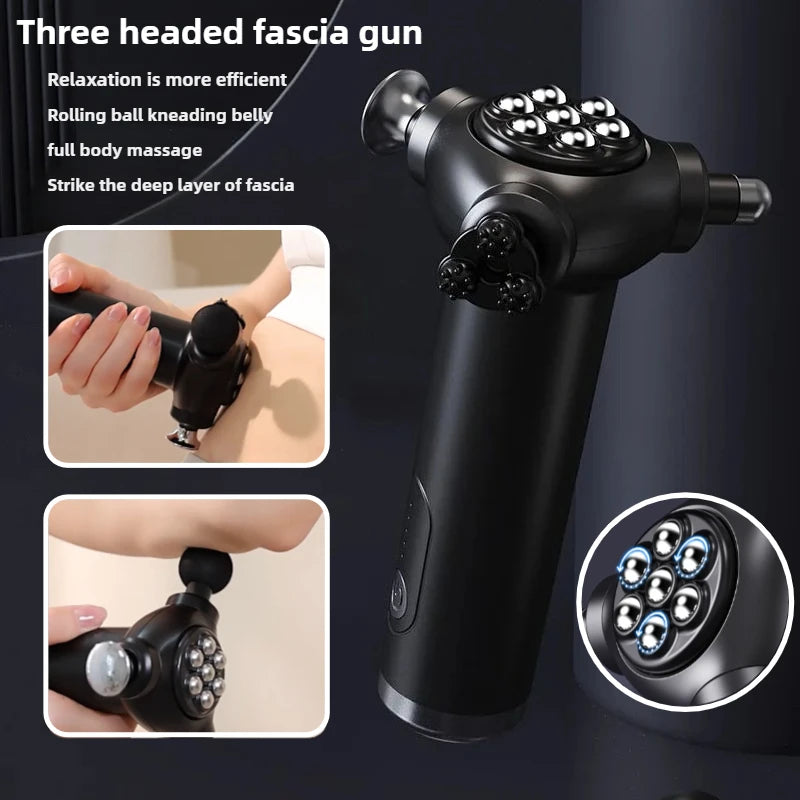 Selfika™ 3-Head Multifunctional Fascia Gun – Magnetic Bead Abdominal & Full Body Massager with 5-Speed Frequency Conversion