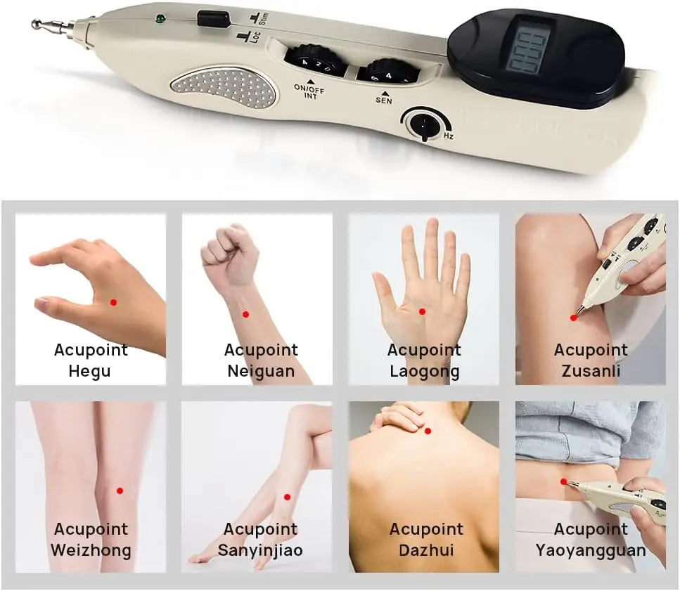 Generic Electronic Pulse Massager Pen – Rechargeable, 3 Interchangeable Massage Heads, Acupoint Locator