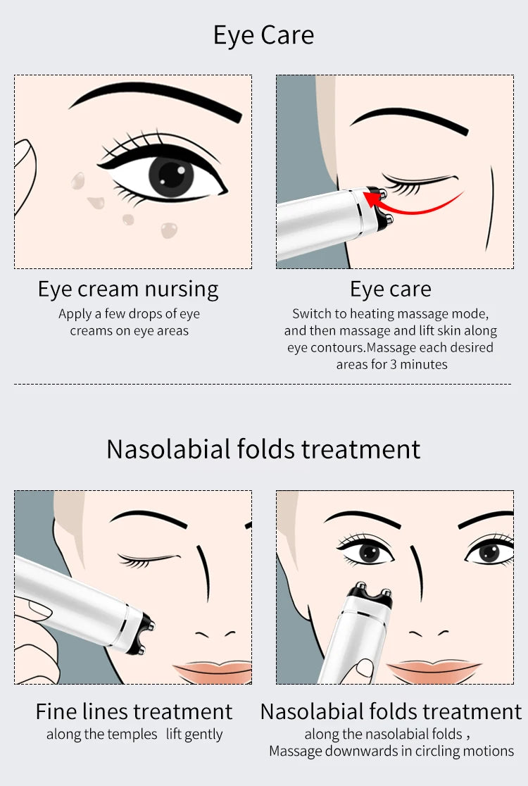 WEILIXUN EMS Microcurrent and Vibration Eye Massager – Skin Tightening Appearance and Eyebrow Lift Beauty Tool