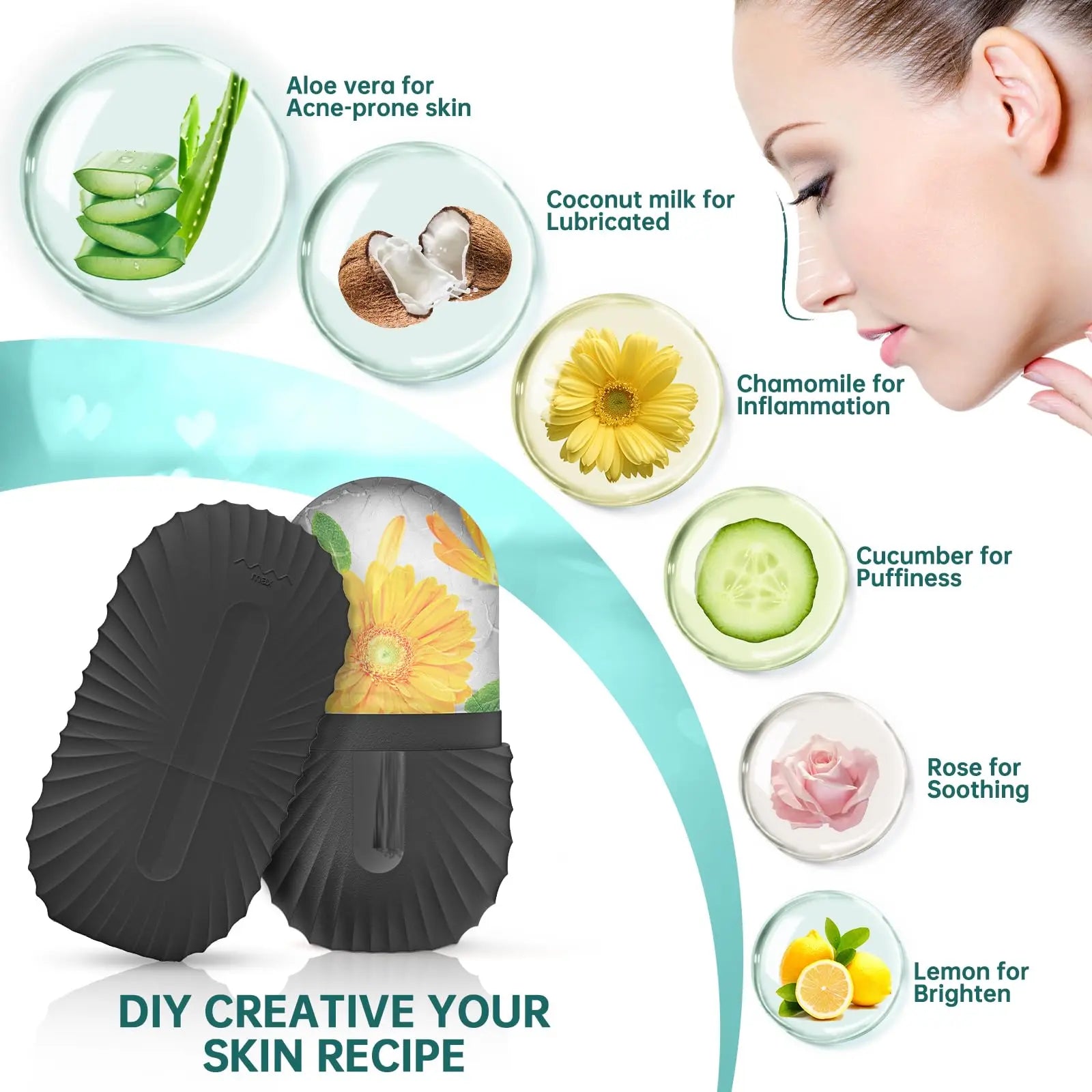 Generic Silicone Ice Roller & Gua Sha Facial Tool Set – Lifting, Contouring, Eye Puffiness Relief (1/2/3pc)