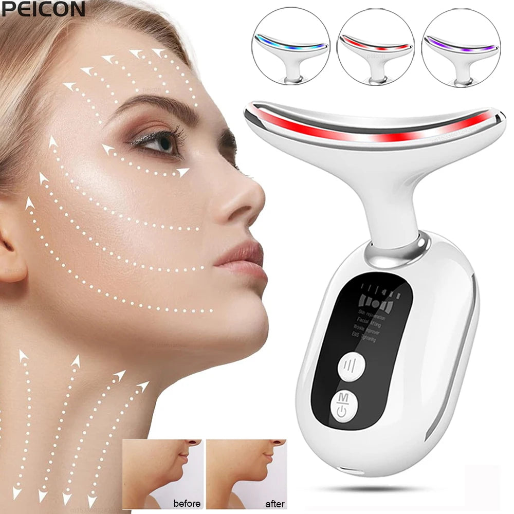 peicon EMS Microcurrent Neck & Face Lifting Massager – Red Light, Heat, Anti-Aging Appearance Device