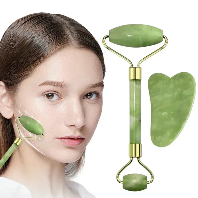 Generic 2-Piece Jade/Ceramic Facial Roller & Gua Sha Set – Heart Scraper, Anti-Wrinkle Appearance Massage