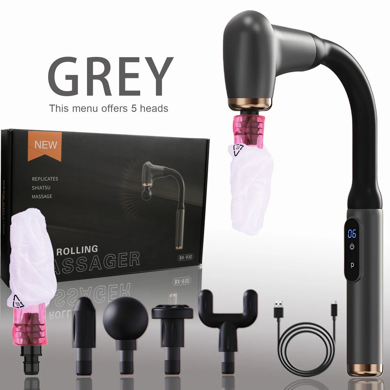 Selfika™ Professional Extended Grip Fascia Gun – 6-Speed Percussion Massager with 3 Modes & 4 Specialized Heads