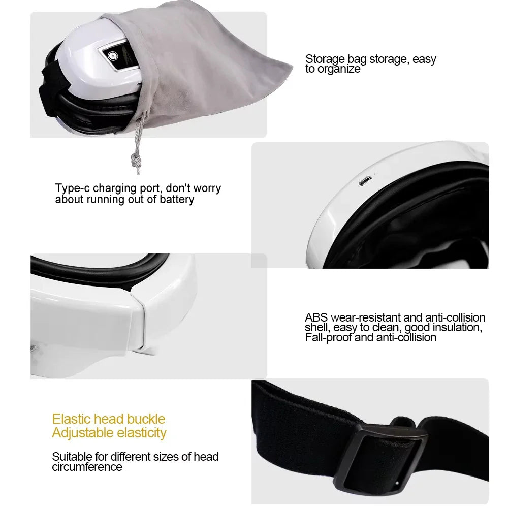 Raiuleko Smart Airbag Compression Eye Massager – Portable Vibration and Heat Relaxation Device with Bluetooth Music