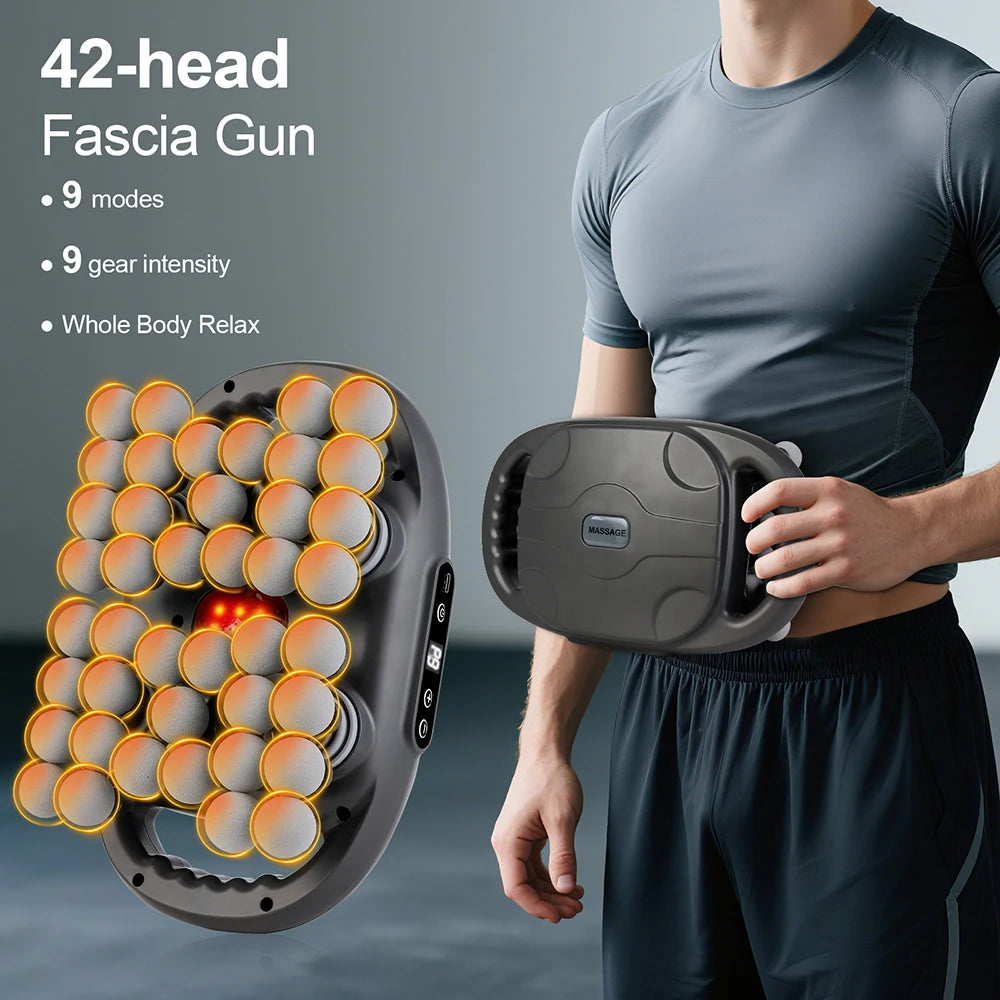 Selfika™ 42-Head Professional Fascia Gun – High-Frequency Deep Body Massager with Red Light Hot Compress & 50kg Thrust