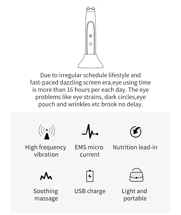 WEILIXUN EMS Microcurrent and Vibration Eye Massager – Skin Tightening Appearance and Eyebrow Lift Beauty Tool