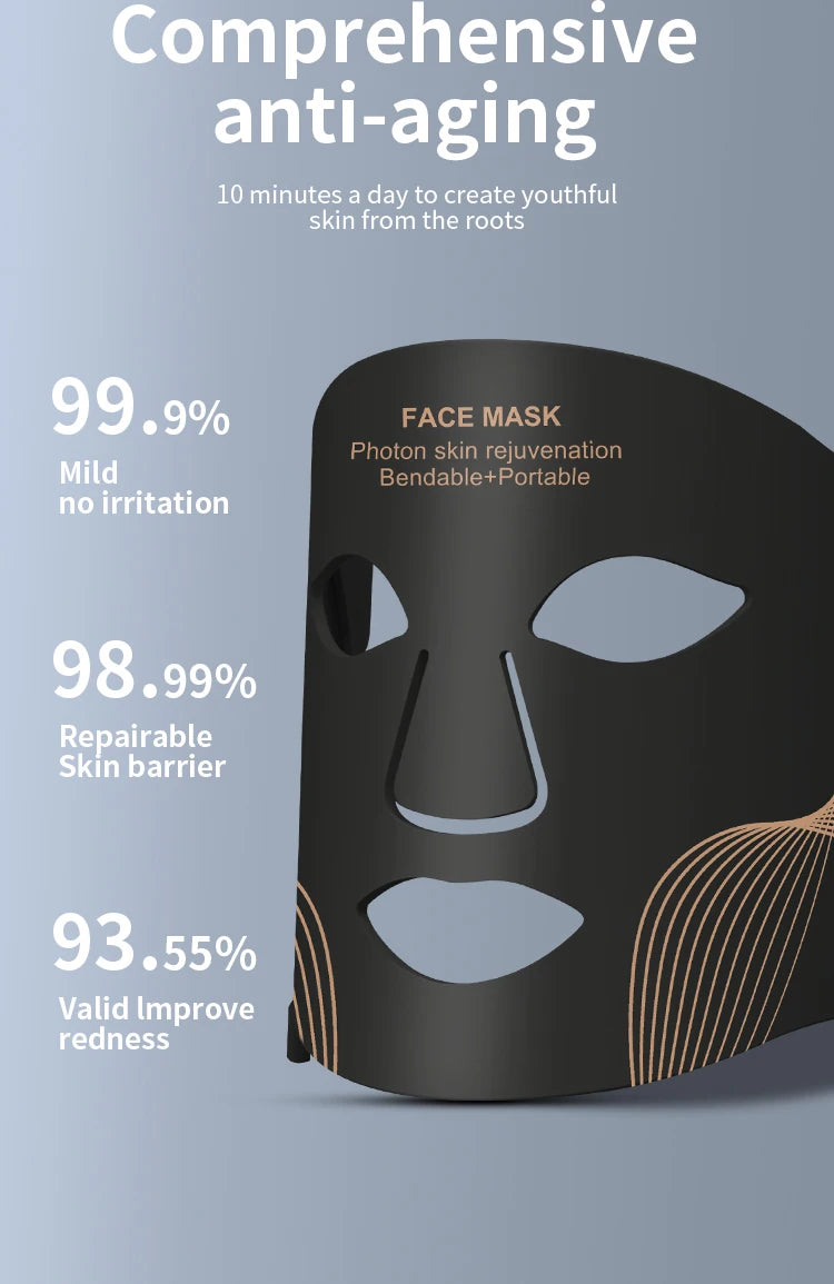 UBilli Wireless 7-Color LED Face & Neck Mask – Red Light Therapy, Anti-Aging Appearance, Home Use