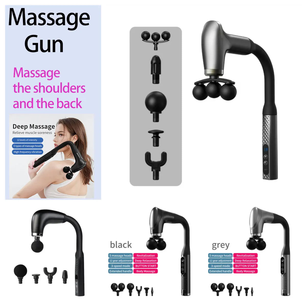 Selfika™ Electric Portable Fascial Massage Gun – Handheld Percussion Massager for Upper & Lower Back Muscle Relaxation