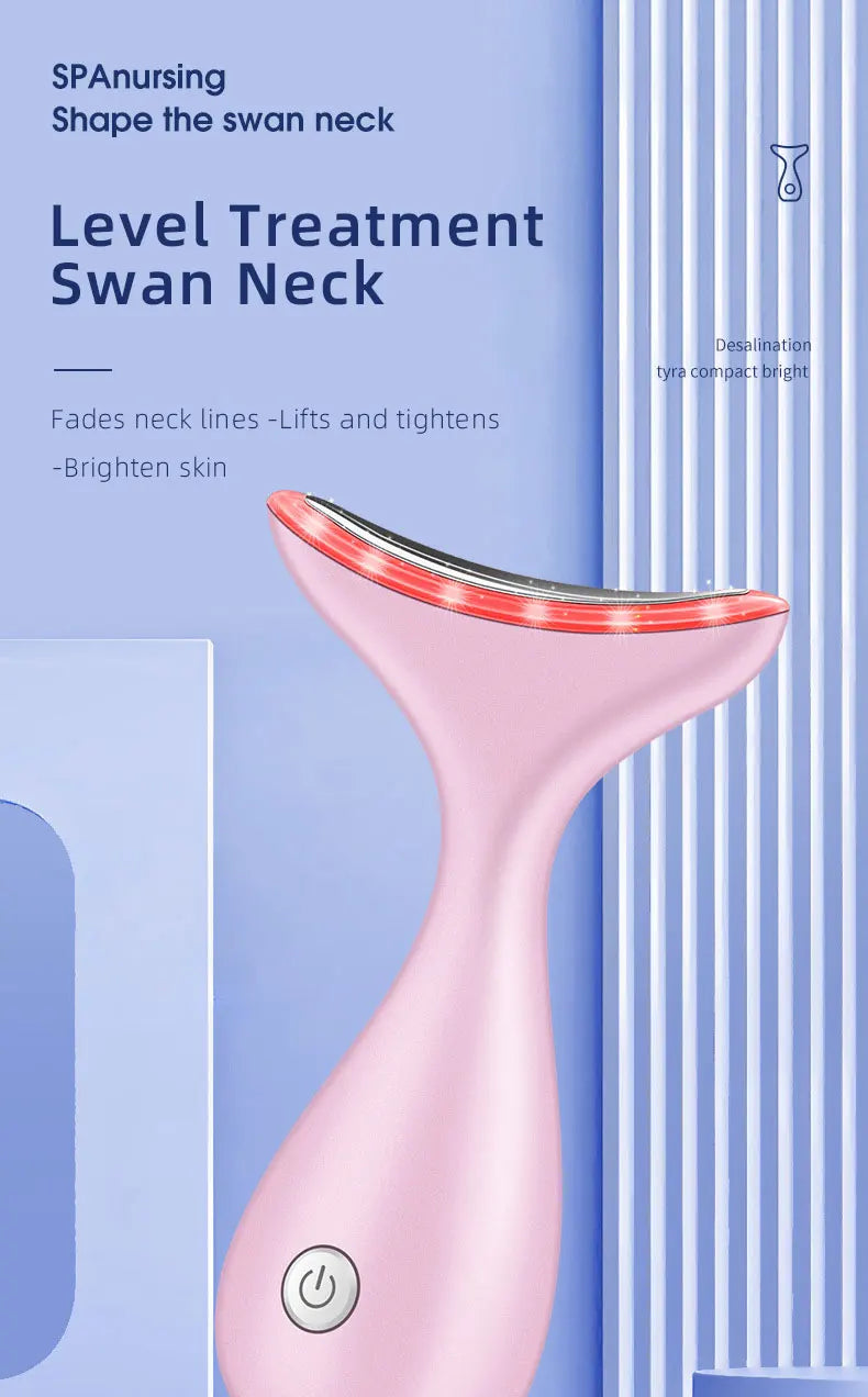 miqmi EMS Microcurrent LED Neck & Face Beauty Instrument – Anti-Wrinkle Appearance, Rechargeable Massager