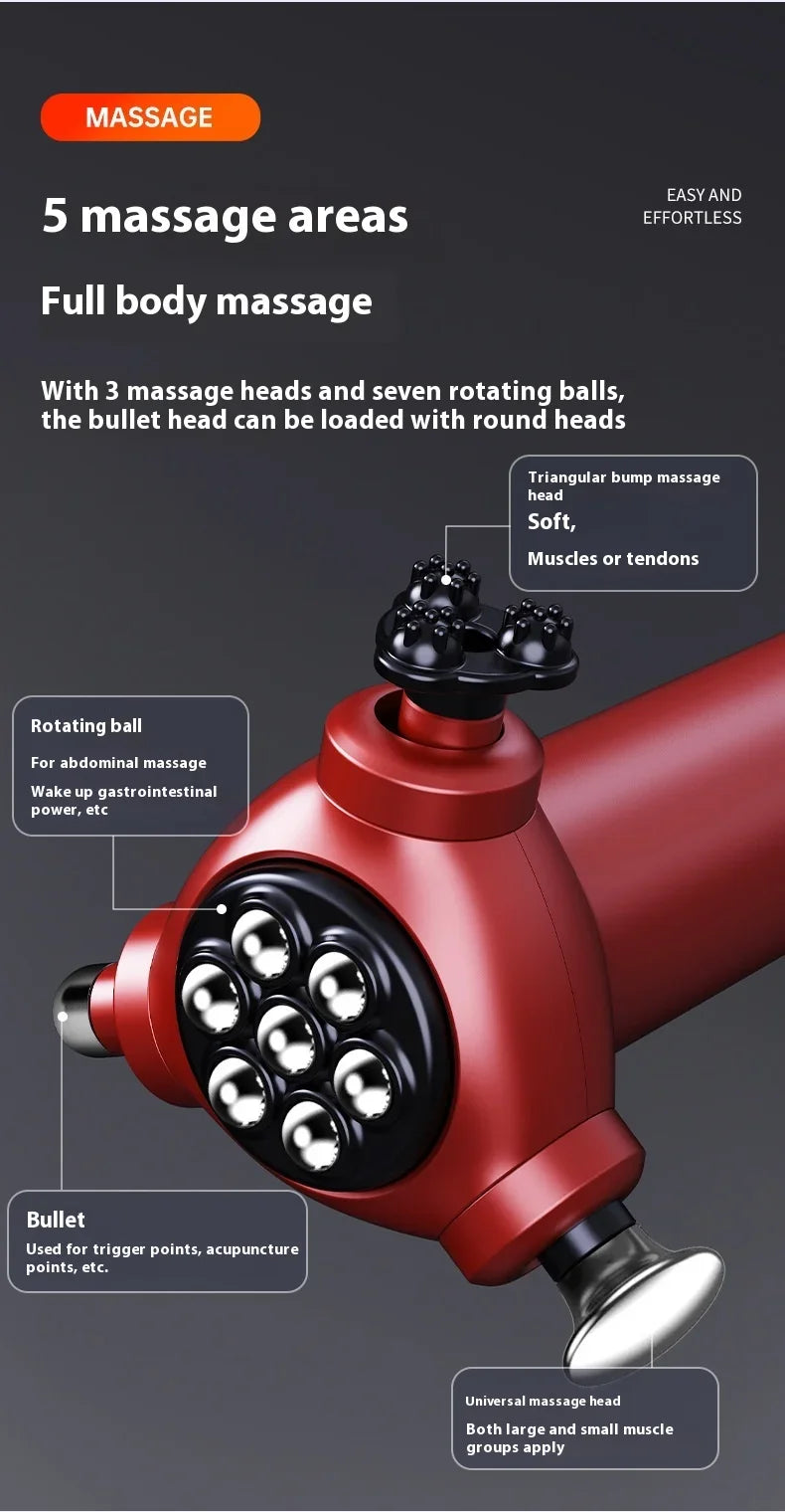 Selfika™ 3-Head Multifunctional Fascia Gun – Magnetic Bead Abdominal & Full Body Massager with 5-Speed Frequency Conversion