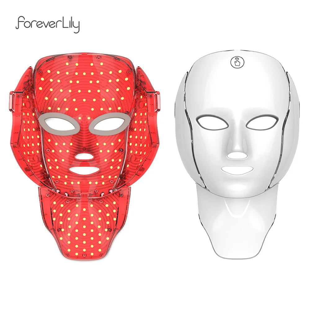 foreverlily 7-Color LED Face & Neck Light Therapy Mask – Wireless, Anti-Aging Appearance, Skin Tightening