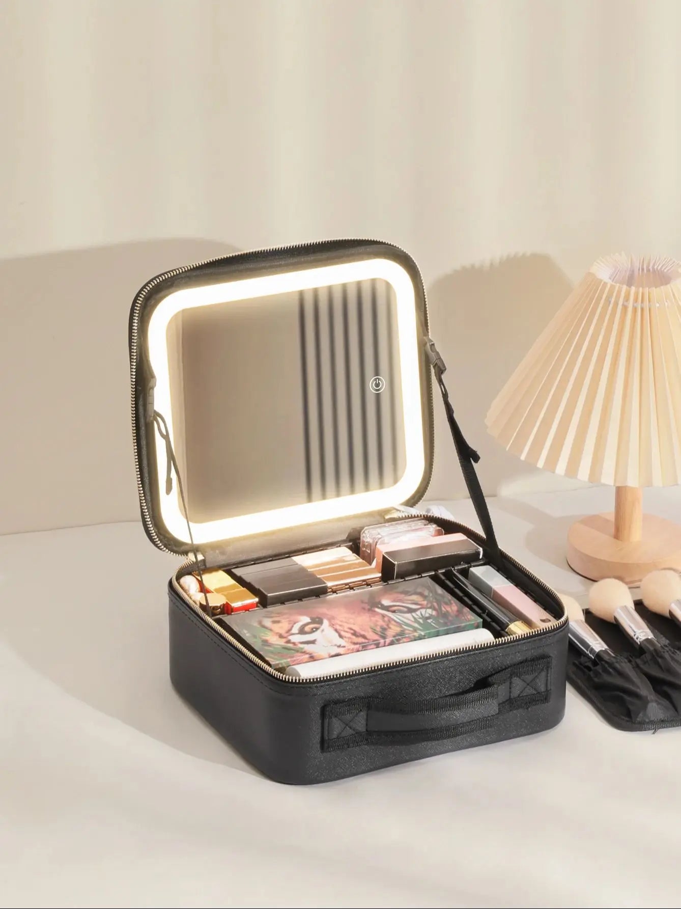 Selfika™ Portable Makeup Train Case – White Waterproof Travel Organizer with 3-Color LED Mirror and Adjustable Dividers