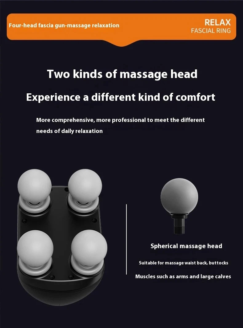 Portable Percussion Massager Gun – Four-Head Deep Tissue Fascia Relaxation Tool
