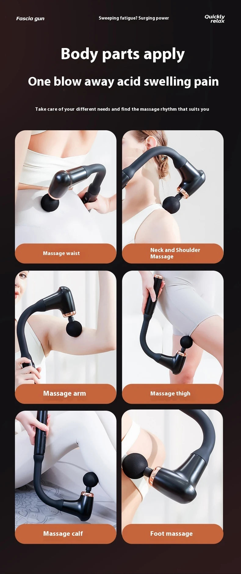 Selfika™ Professional Extended Grip Fascia Gun – 6-Speed Percussion Massager with 3 Modes & 4 Specialized Heads