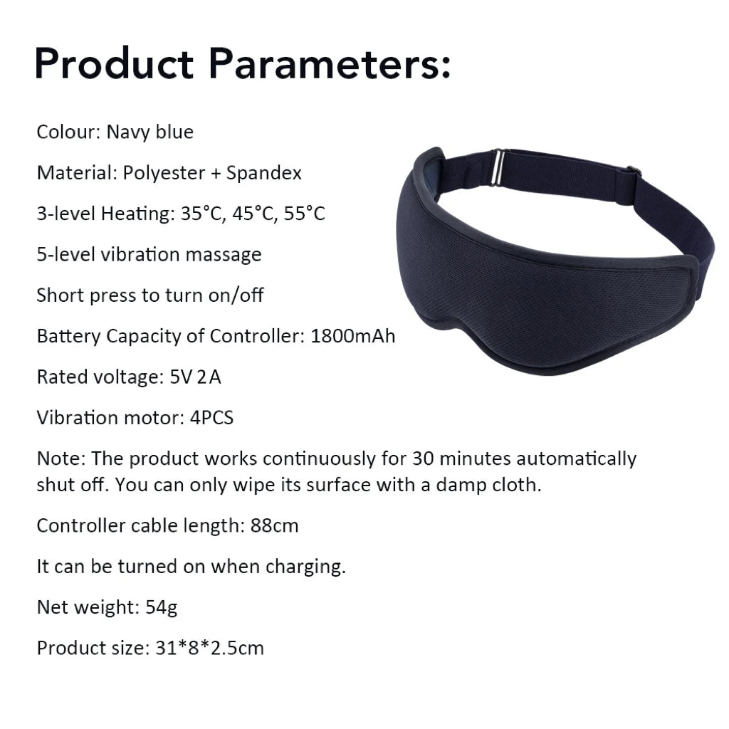 Hailicare 3D Electric Steam Eye Mask – 3-Level Heat, 5-Level Vibration Massage, Fatigue Relief