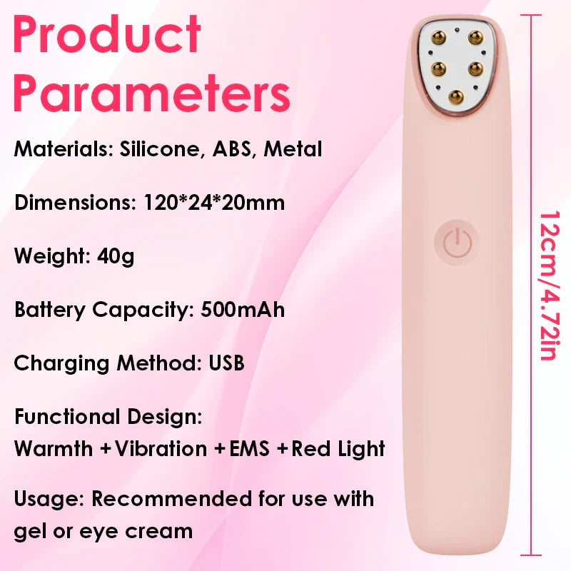 miitina Electric RF EMS Eye Massager Pen – Red Light, Vibration, USB Rechargeable Anti-Wrinkle Appearance
