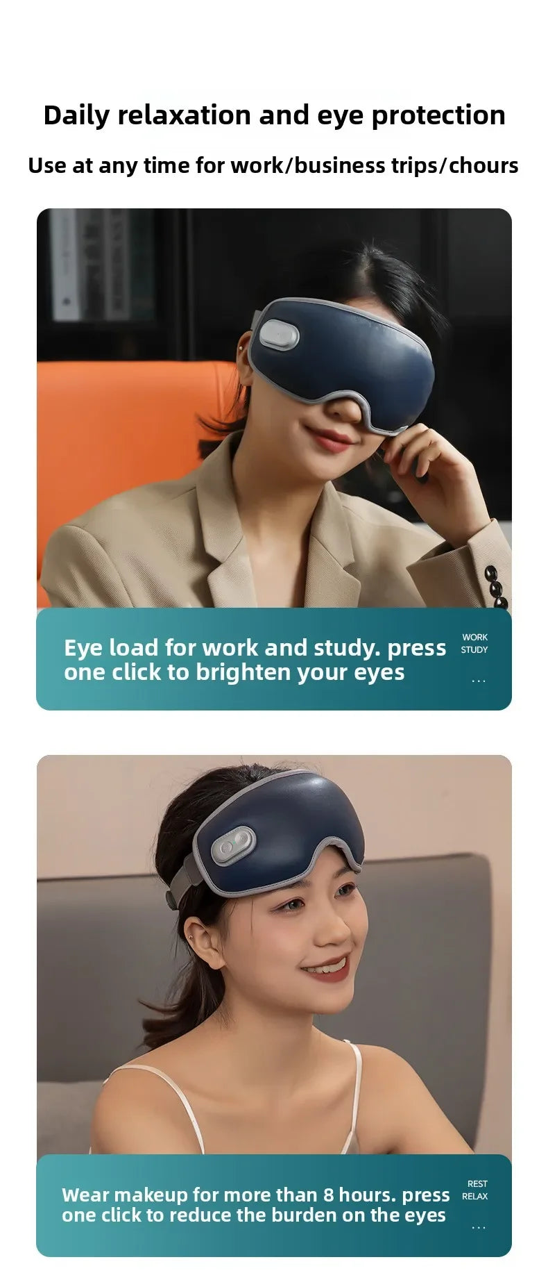 CAMMUO Electric Heated Eye Massager with 7 Massage Modes and Hot Compress for Relaxation