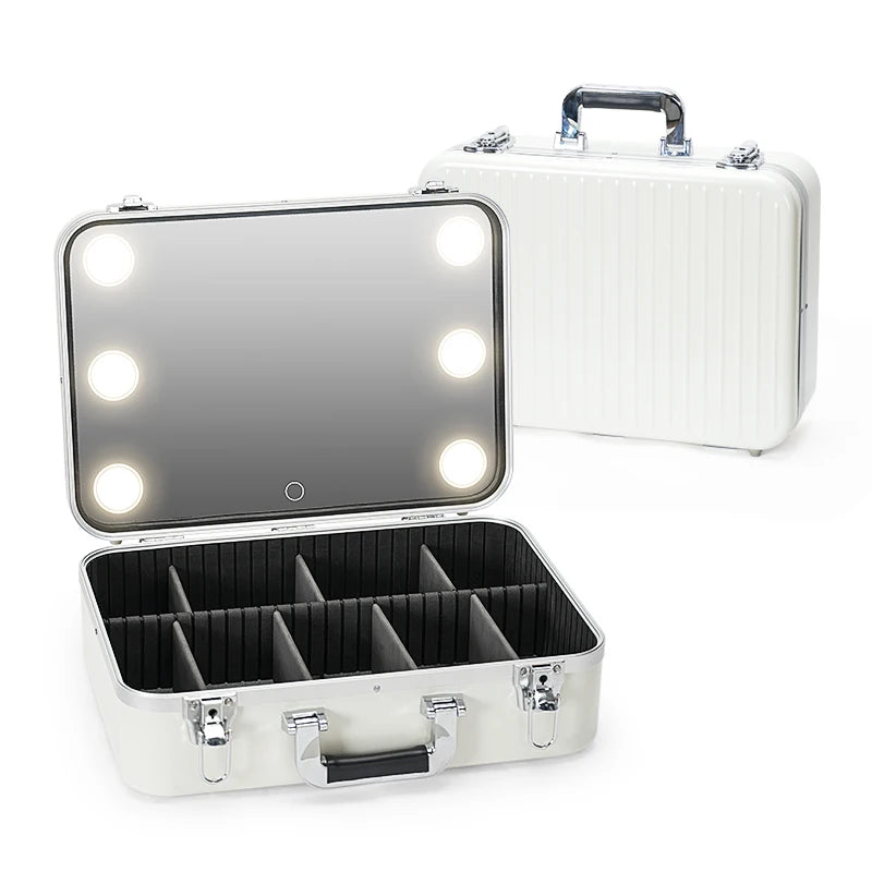 Selfika™ Professional Makeup & Jewelry Organizer – Rechargeable 3-Color LED Mirror Box with Hasp Closure