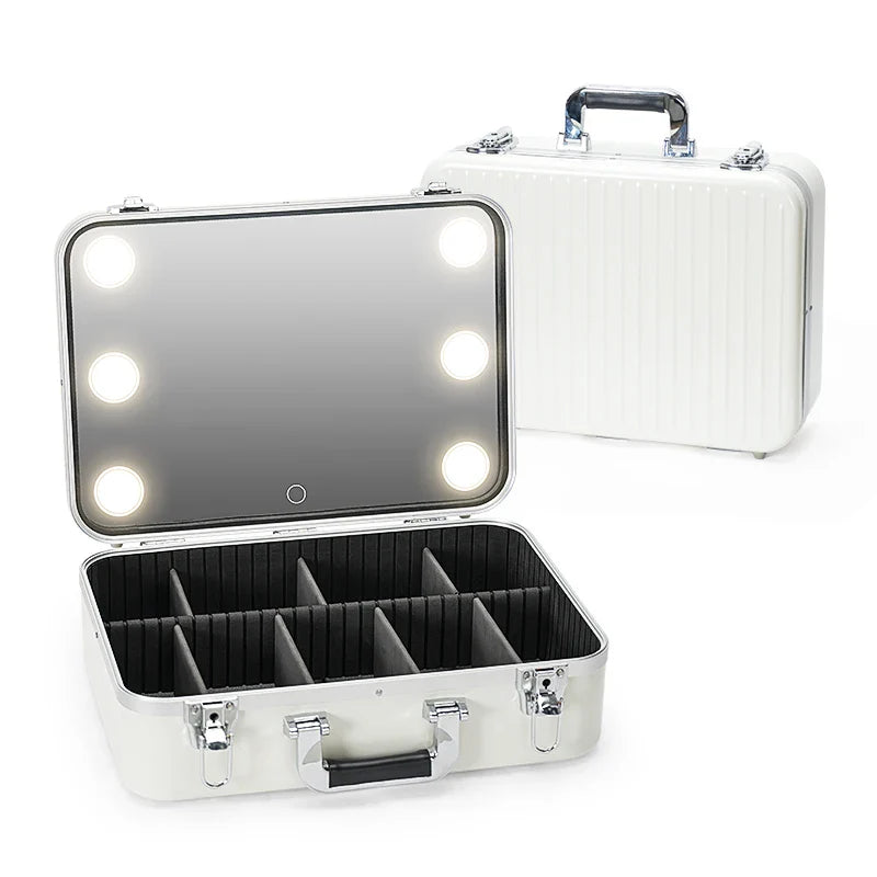 Selfika™ Professional Makeup & Jewelry Organizer – Rechargeable 3-Color LED Mirror Box with Hasp Closure