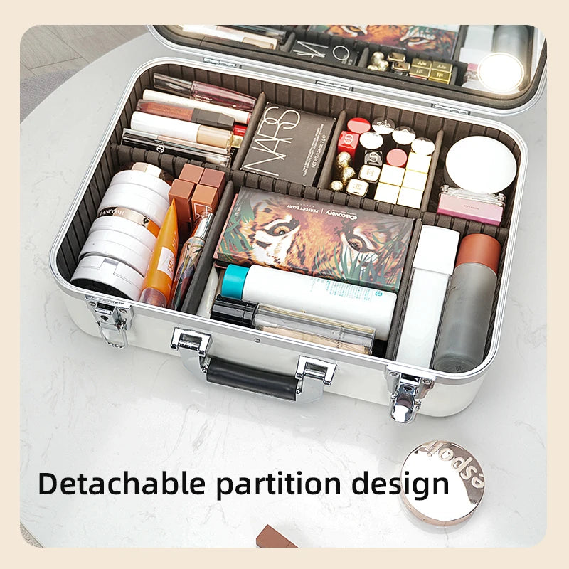 Selfika™ Professional Makeup & Jewelry Organizer – Rechargeable 3-Color LED Mirror Box with Hasp Closure