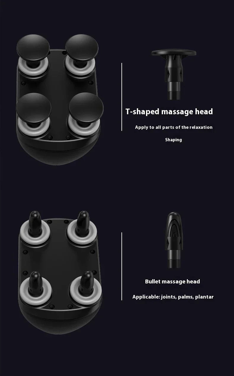 Portable Percussion Massager Gun – Four-Head Deep Tissue Fascia Relaxation Tool