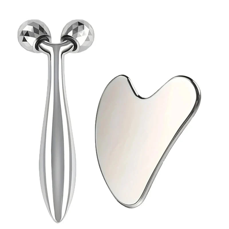 SUOJI Stainless Steel Gua Sha & 3D Roller Massager – Eye Tool, Face Contouring, Dark Circle Appearance