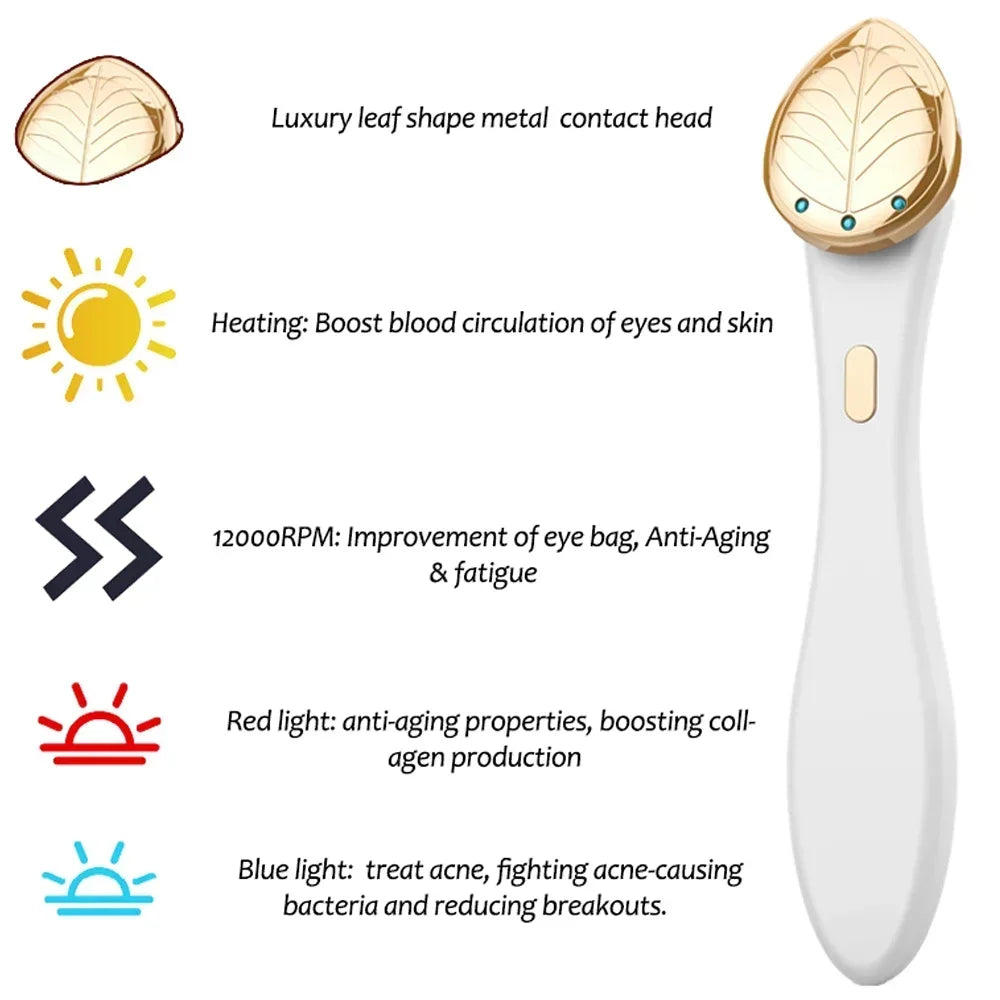 miitina EMS Microcurrent Eye & Face Massager – Red/Blue LED Light, 45℃ Heat, USB Rechargeable