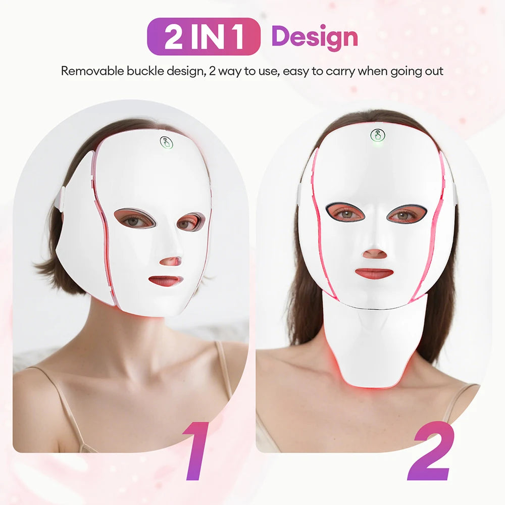foreverlily 7-Color LED Face & Neck Light Therapy Mask – Wireless, Anti-Aging Appearance, Skin Tightening